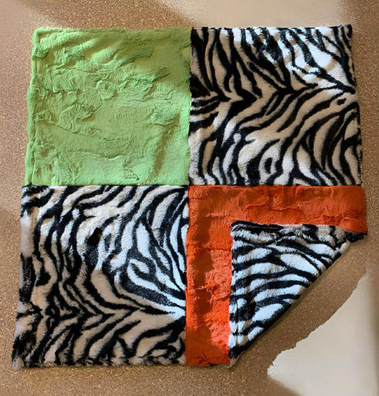 Lime Orange And Zebra Lovie Patchwork Blanket
