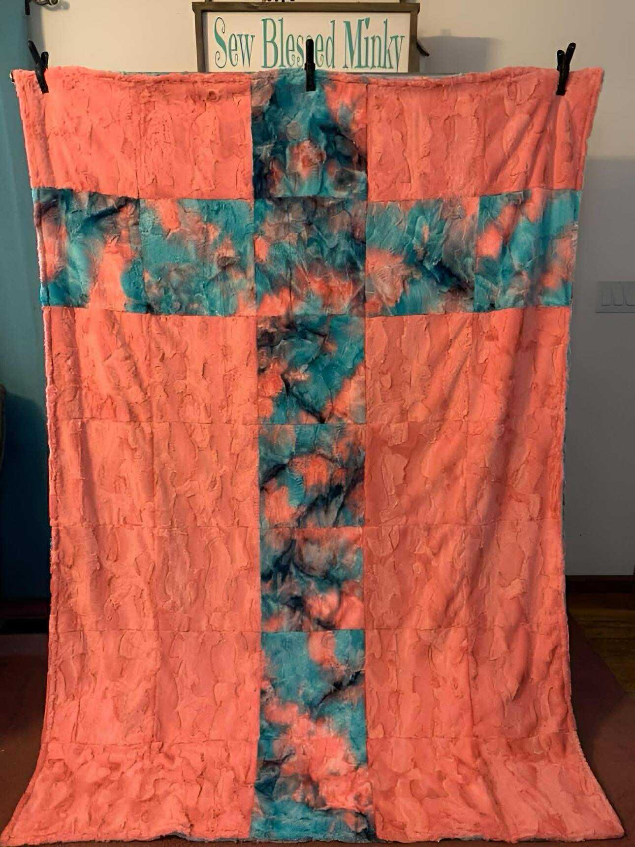 Coral Sorbet Extra Long Cross Patchwork Blanket