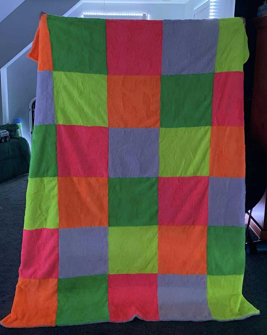 Neon Large Patchwork Minky Blanket